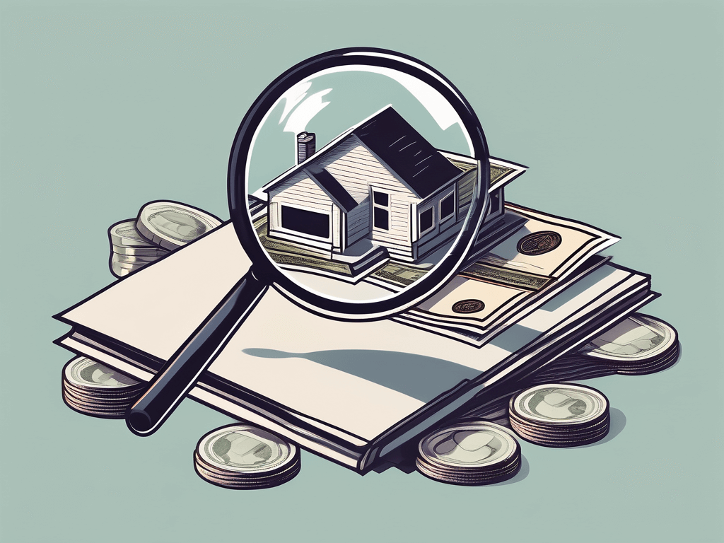 A magnifying glass hovering over a stack of money