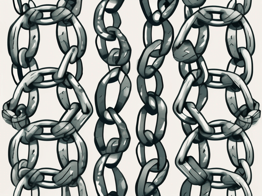 A broken chain with dollar signs as links