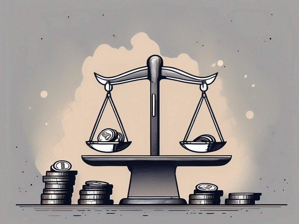 A scale balancing a pile of coins and a credit card