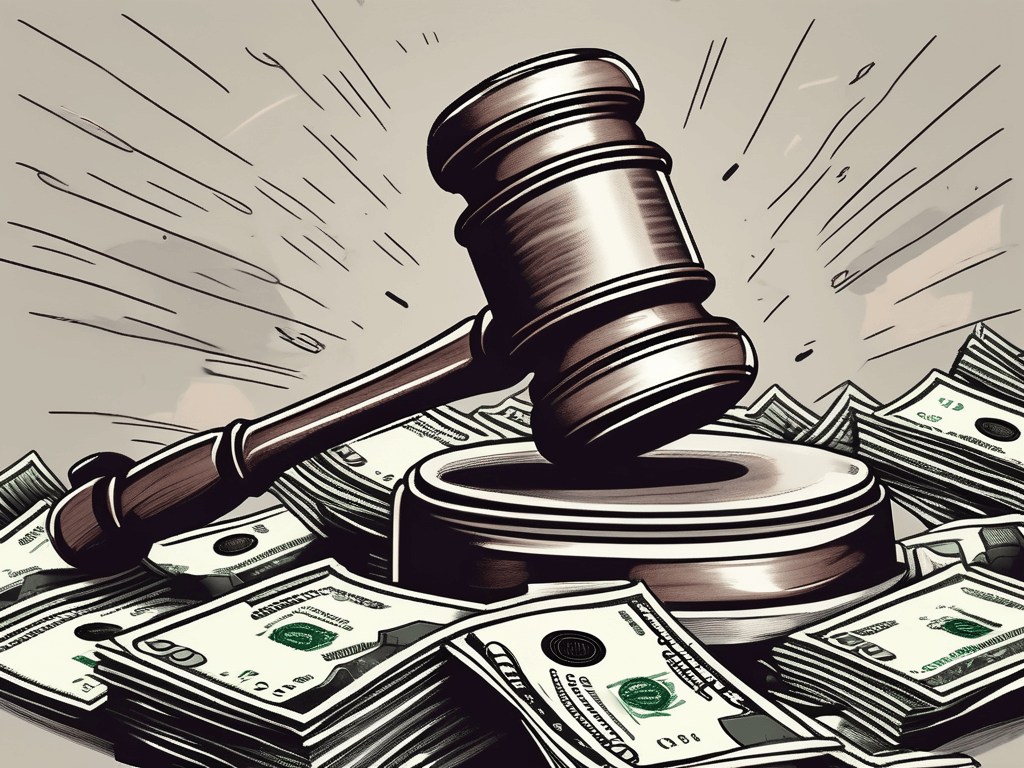 A gavel striking down on a pile of bills