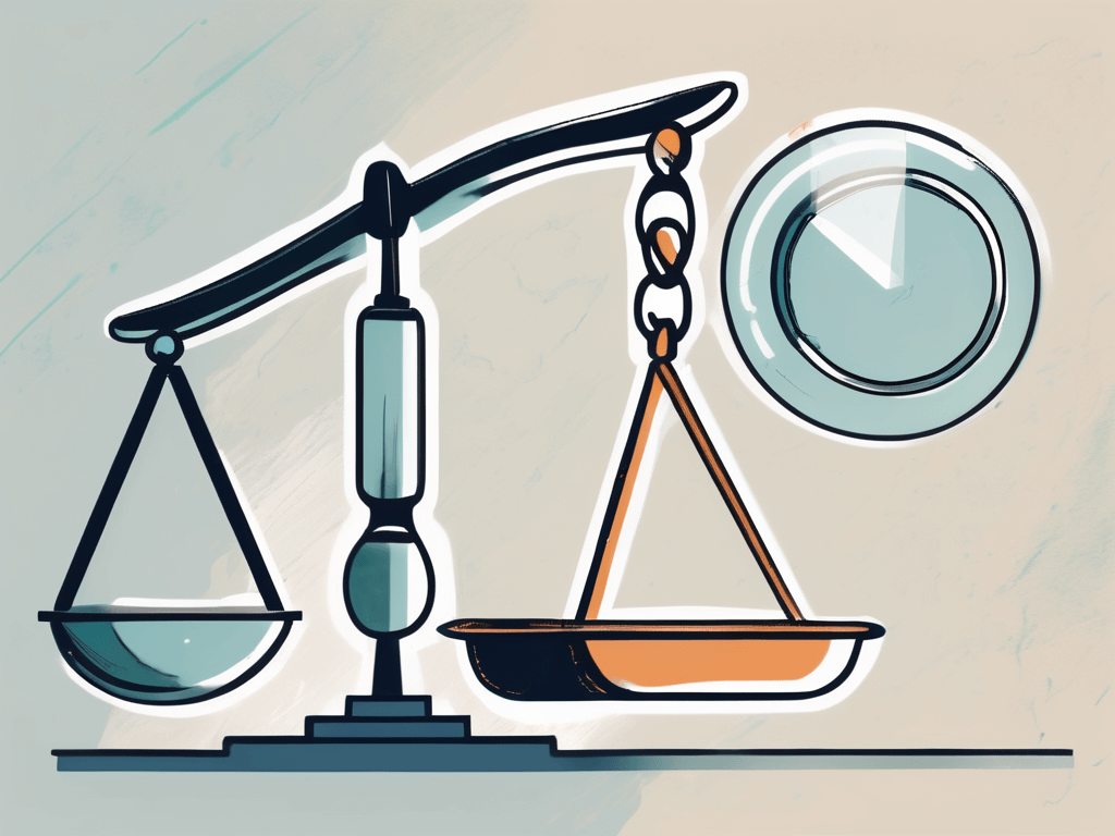 A magnifying glass hovering over a balance scale