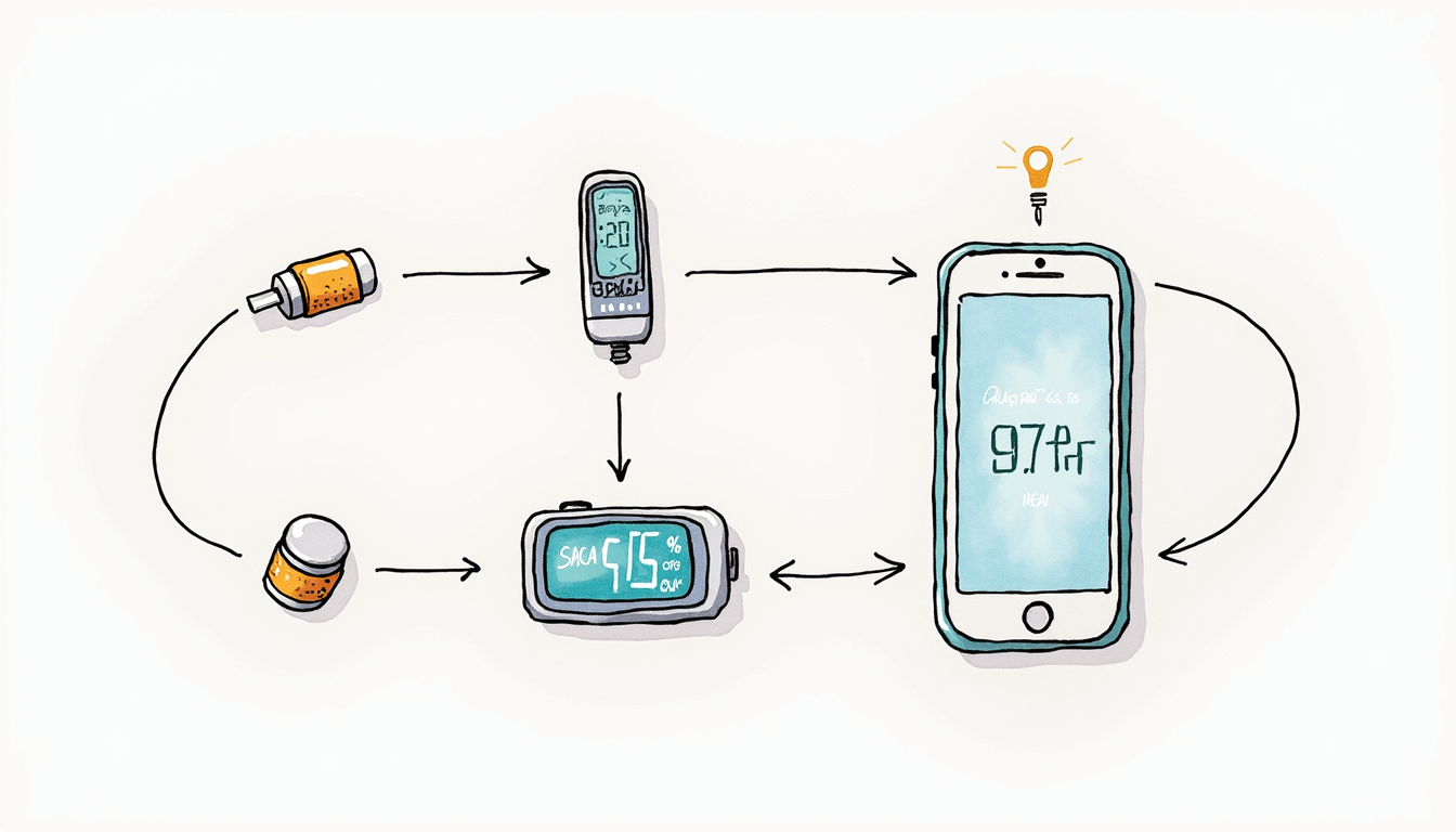 An intricate diagram of a continuous glucose monitor system