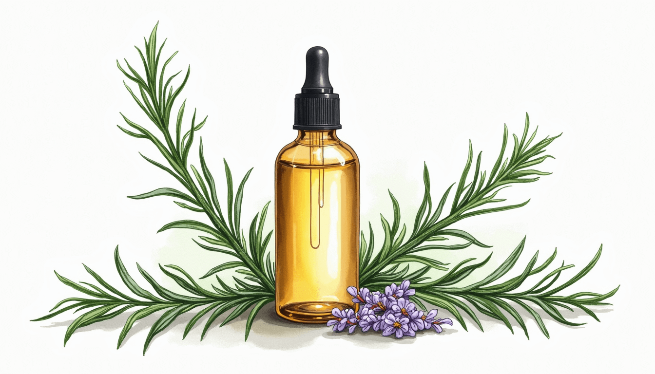 An elegant rosemary plant with lush green leaves and delicate purple flowers